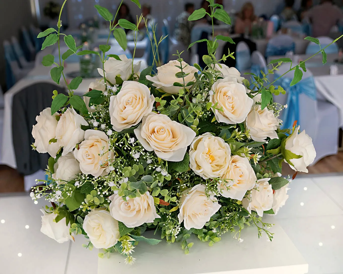 Close-up of an ivory rose arrangement